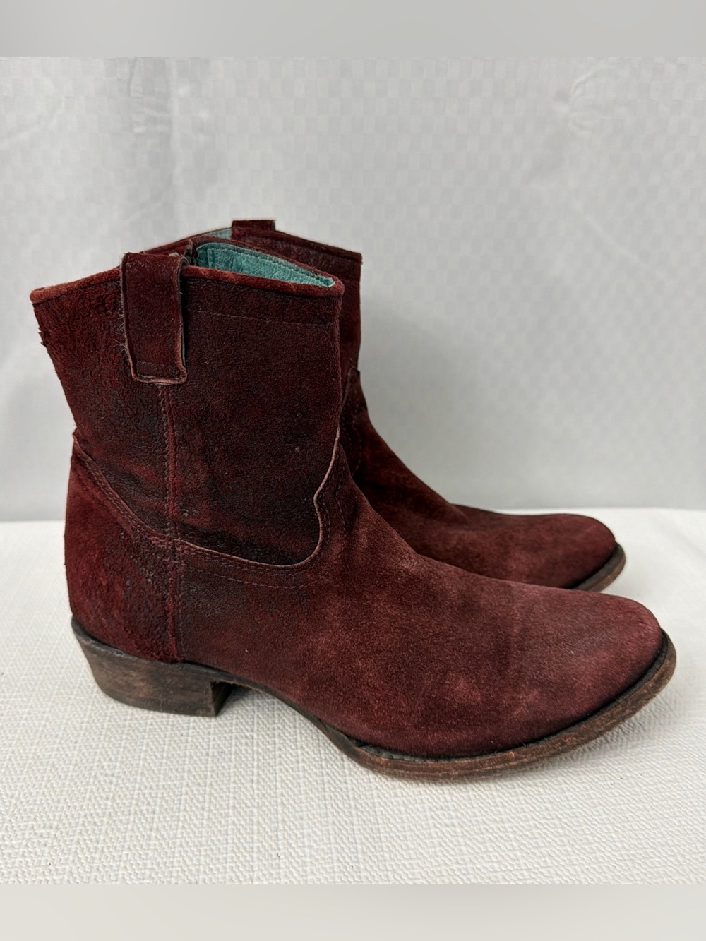 Corral Wine Lamb Round Toe Ankle Bootie Womens 7.5 Distressed Red Burgundy